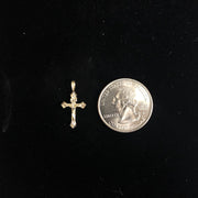 14K Gold Crucifix Charm Pendant with 1.2mm Singapore Chain Necklace