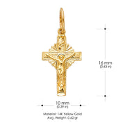 14K Gold Crucifix Charm Pendant with 2mm Figaro 3+1 Chain Necklace