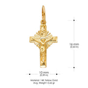 14K Gold Crucifix Charm Pendant with 0.9mm Wheat Chain Necklace