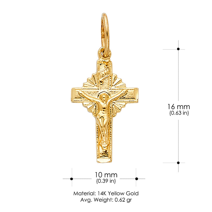 14K Gold Religious Crucifix Charm Pendant with 0.8mm Box Chain Necklace