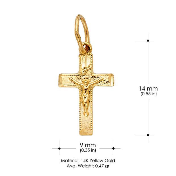 14K Gold Crucifix Charm Pendant with 2mm Figaro 3+1 Chain Necklace