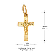 14K Gold Religious Crucifix Charm Pendant with 0.8mm Box Chain Necklace