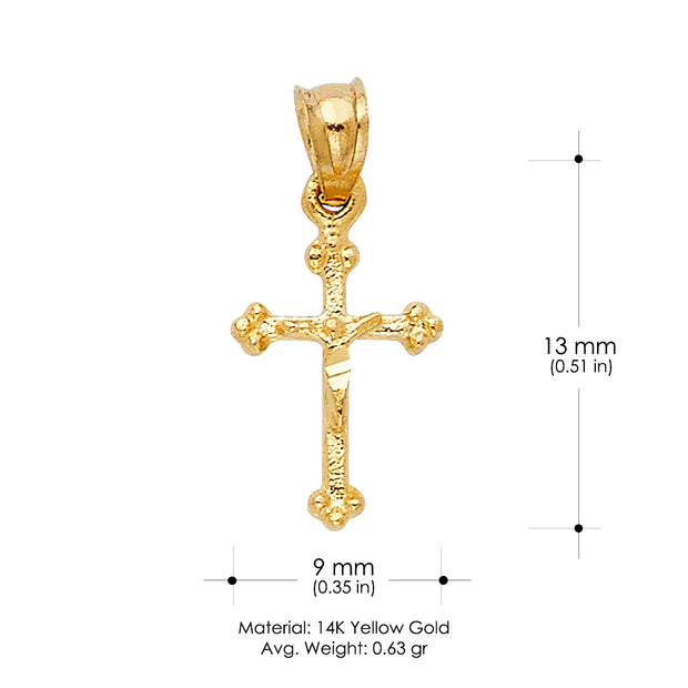 14K Gold Religious Crucifix Charm Pendant with 0.8mm Box Chain Necklace