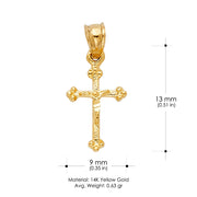 14K Gold Crucifix Charm Pendant with 0.9mm Wheat Chain Necklace