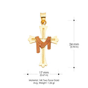 14K Gold Religious Cross Charm Pendant with 0.8mm Box Chain Necklace