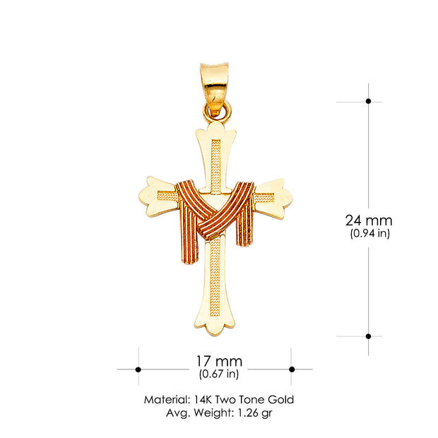 14K Gold Religious Cross Charm Pendant with 0.8mm Box Chain Necklace