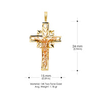 14K Gold Crucifix Charm Pendant with 1.2mm Singapore Chain Necklace