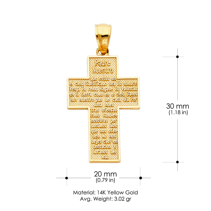 14K Gold Padre Nuestro Religious Cross Charm Pendant with 1.2mm Box Chain Necklace