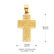 14K Gold Padre Nuestro Religious Cross Charm Pendant with 1.2mm Box Chain Necklace