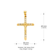 14K Gold CZ Crucifix Charm Pendant with 1.8mm Singapore Chain Necklace