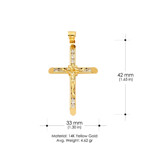 14K Gold CZ Religious Crucifix Charm Pendant