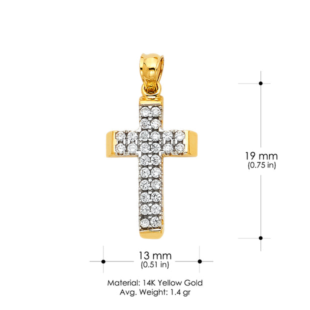 14K Gold CZ Religious Cross Charm Pendant