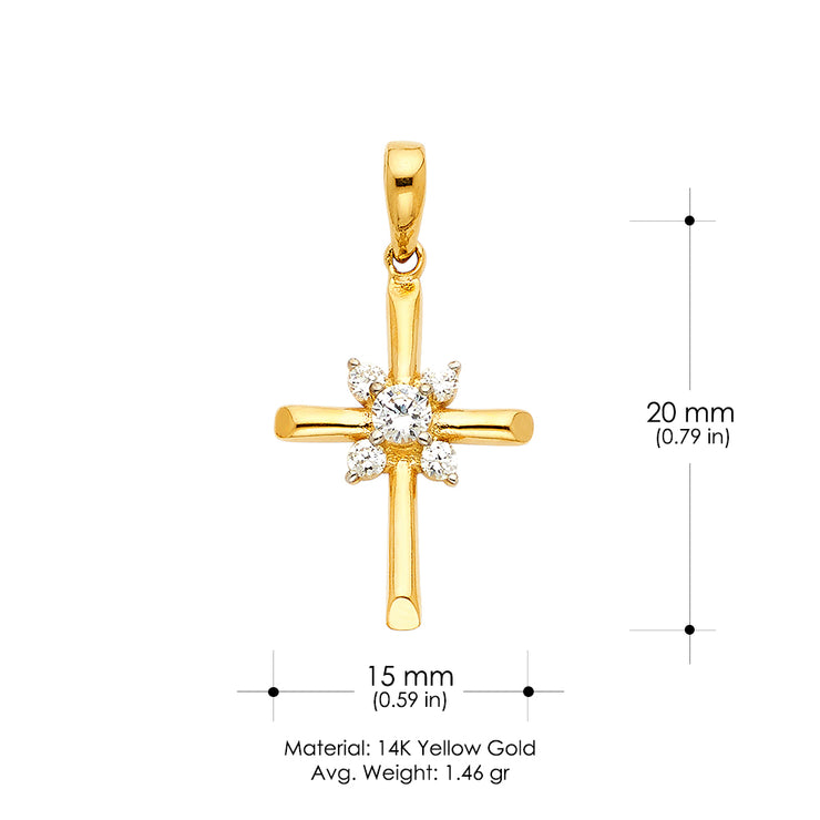 14K Gold CZ Religious Cross Charm Pendant