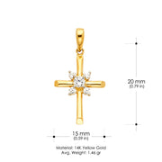 14K Gold CZ Cross Charm Pendant with 1.2mm Singapore Chain Necklace