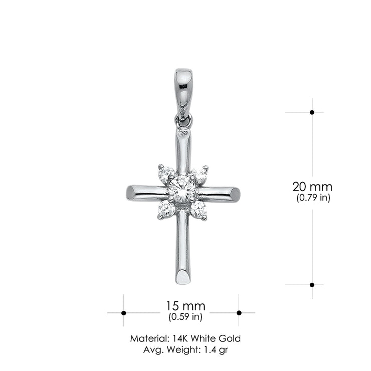 14K Gold CZ Religious Cross Charm Pendant