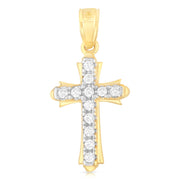 14K Gold CZ Cross Charm Pendant with 2mm Figaro 3+1 Chain Necklace