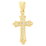 14K Gold CZ Cross Charm Pendant with 1.2mm Singapore Chain Necklace