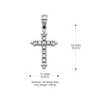 14K White Gold CZ  Cross Charm Pendant with 1.3mm Flat Open Wheat Chain Necklace