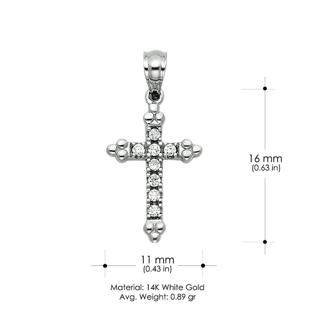 14K Gold CZ Religious Cross Charm Pendant