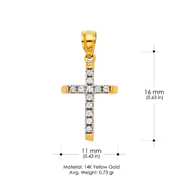 14K Gold CZ Religious Cross Charm Pendant