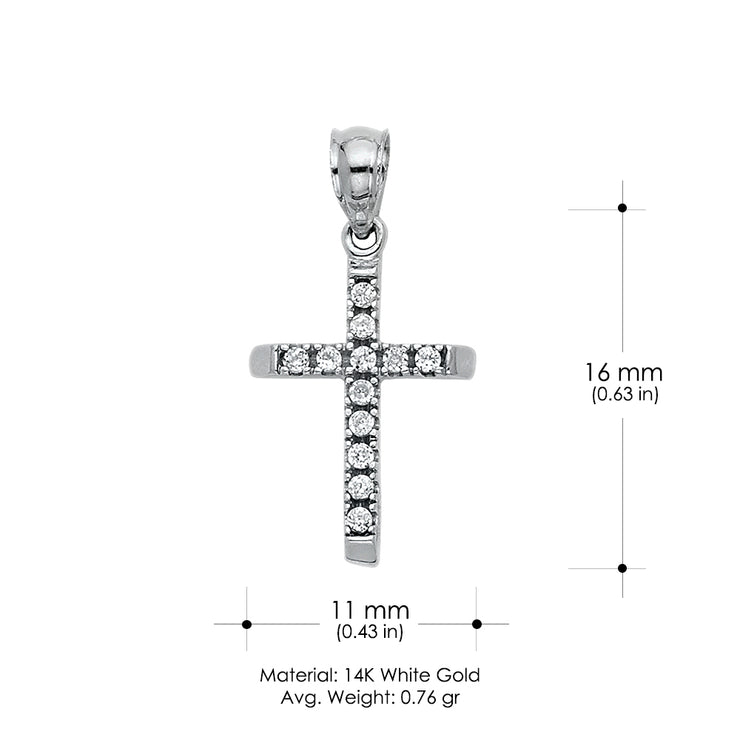 14K Gold CZ Religious Cross Charm Pendant