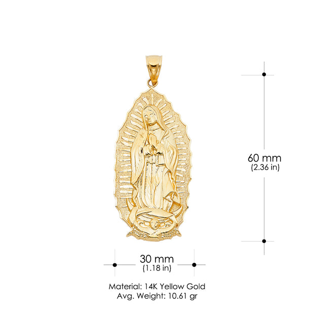 14K Gold Guadalupe Charm Pendant with 1.8mm Singapore Chain Necklace