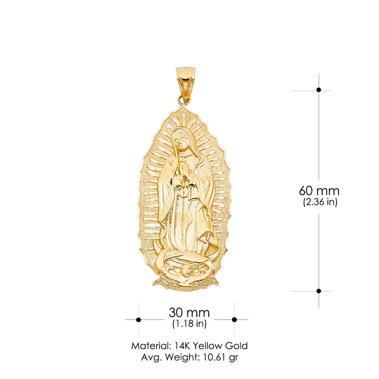 14K Gold Guadalupe Charm Pendant with 4.5mm Figaro 3+1 Chain Necklace