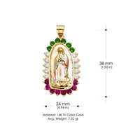 14K Gold CZ Religious Guadalupe Charm Pendant