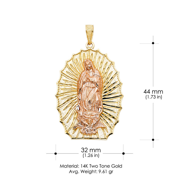 14K Gold Religious Guadalupe Charm Pendant with 1.2mm Box Chain Necklace