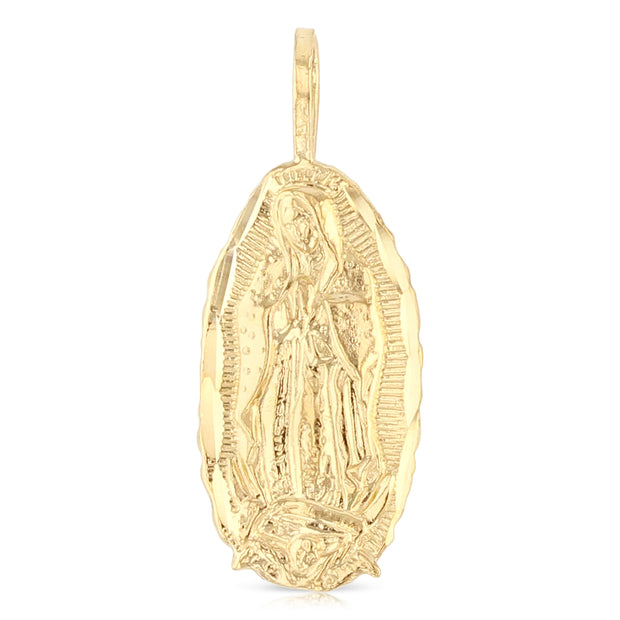 14K Gold Religious Guadalupe Charm Pendant with 0.8mm Box Chain Necklace