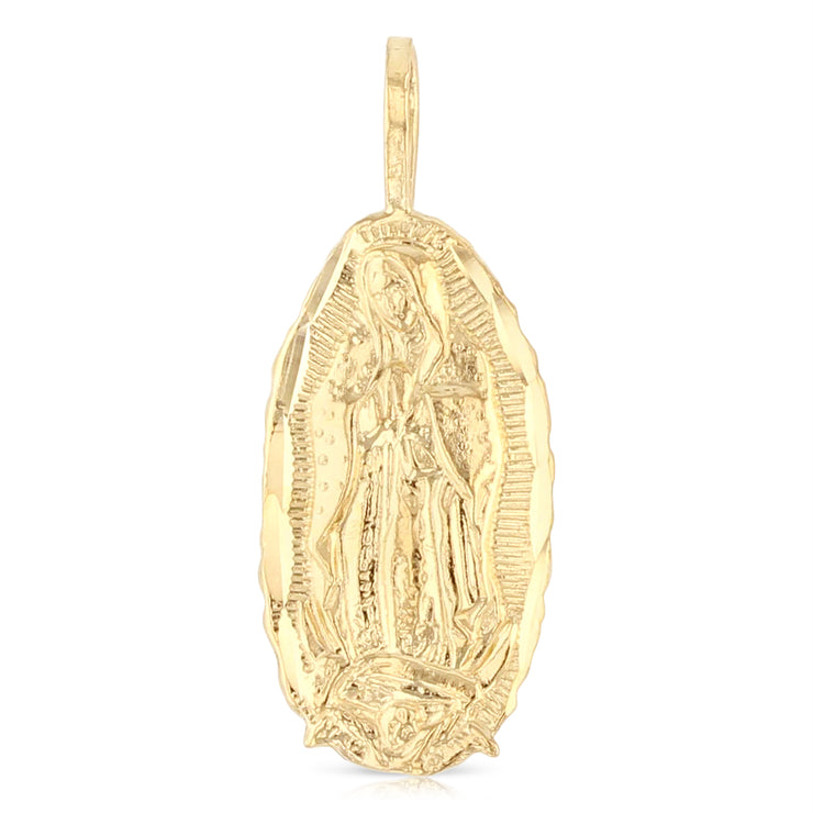 14K Gold Guadalupe Charm Pendant with 0.9mm Wheat Chain Necklace