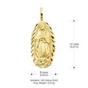 14K Gold Guadalupe Charm Pendant with 2.3mm Figaro 3+1 Chain Necklace