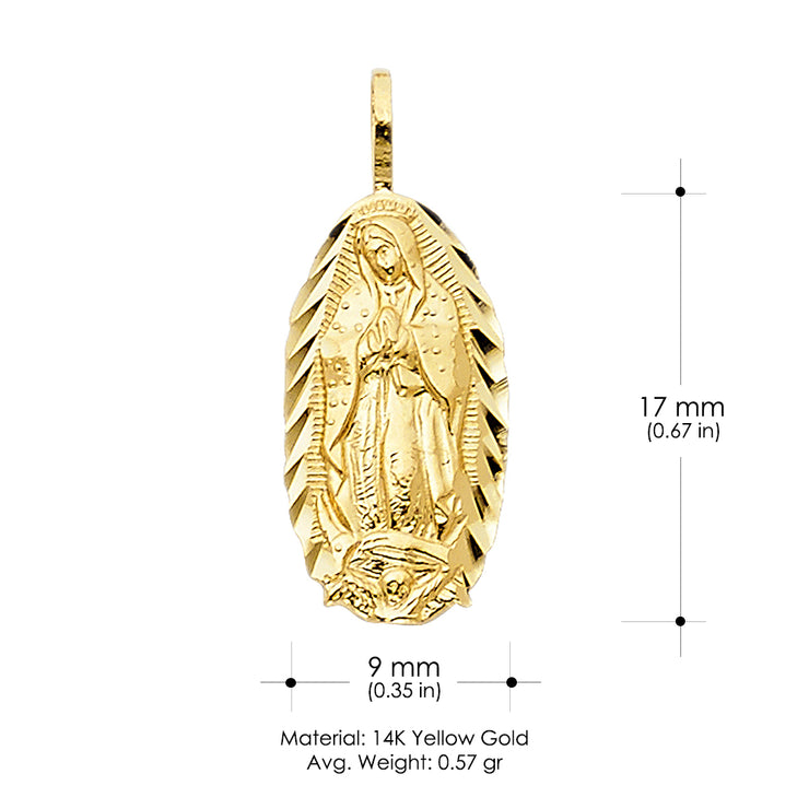 14K Gold Guadalupe Charm Pendant with 2.3mm Figaro 3+1 Chain Necklace