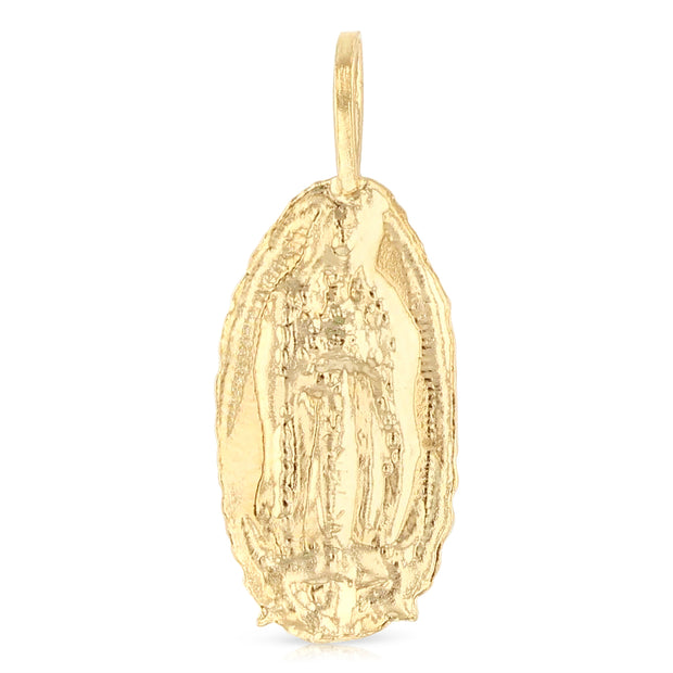 14K Gold Guadalupe Charm Pendant with 1.2mm Singapore Chain Necklace
