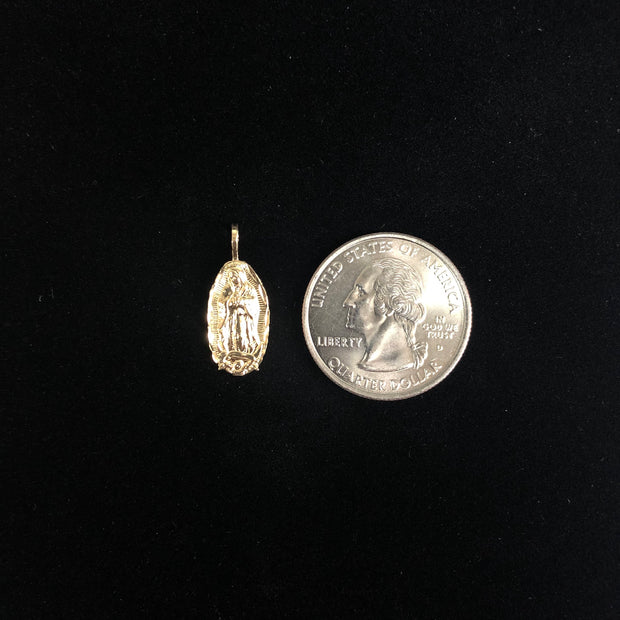 14K Gold Religious Guadalupe Charm Pendant with 0.8mm Box Chain Necklace