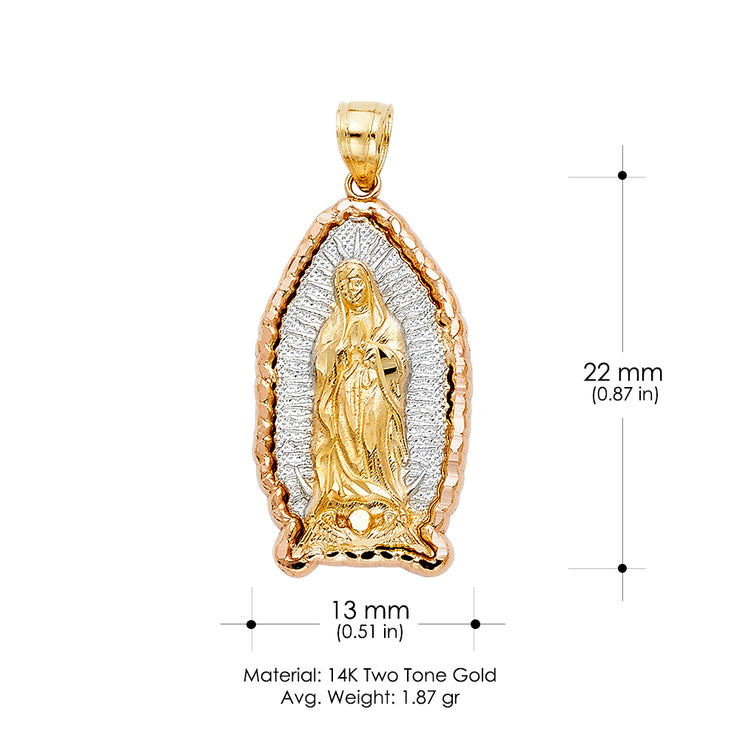 14K Gold Religious Guadalupe Charm Pendant with 0.8mm Box Chain Necklace