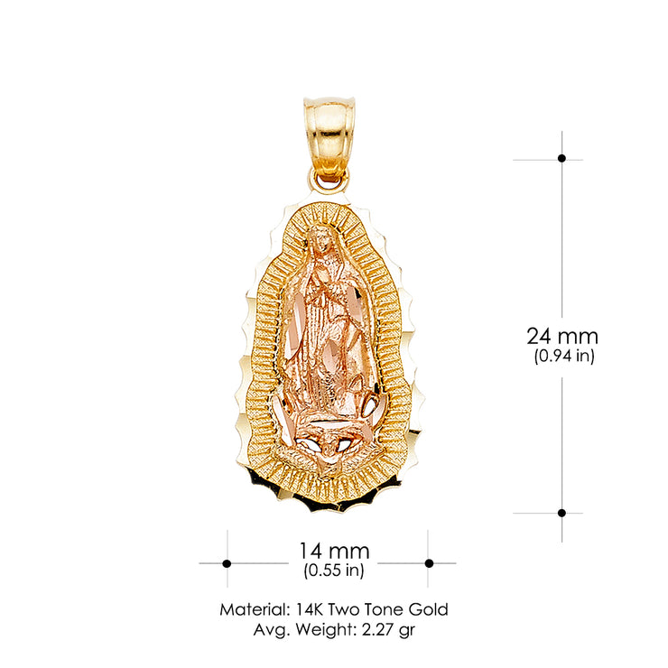 14K Gold Guadalupe Pendant with 2.3mm Hollow Cuban Chain