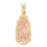 14K Gold Guadalupe Charm Pendant with 2.3mm Hollow Cuban Chain Necklace