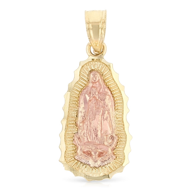 14K Gold Guadalupe Charm Pendant with 2.3mm Figaro 3+1 Chain Necklace