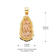 14K Gold Guadalupe Charm Pendant with 0.9mm Wheat Chain Necklace