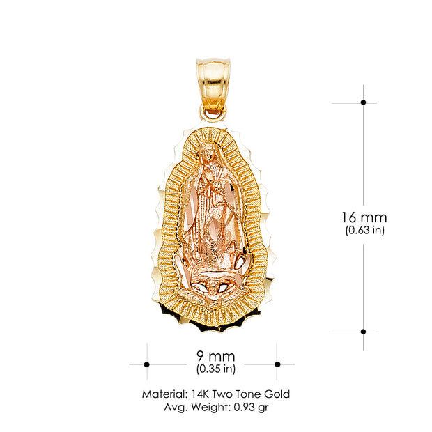 14K Gold Guadalupe Charm Pendant with 2.3mm Hollow Cuban Chain Necklace