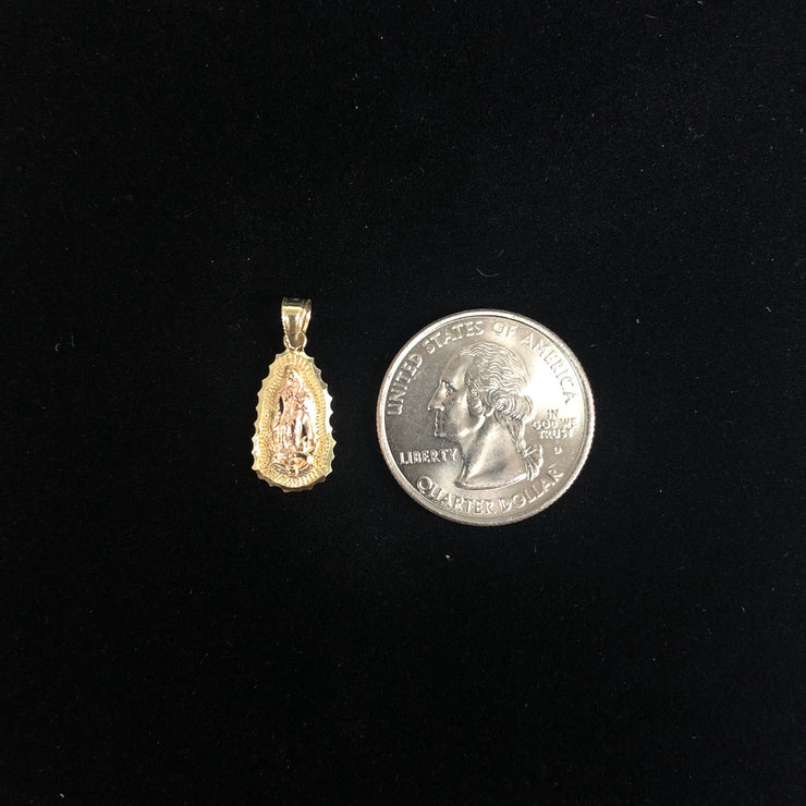 14K Gold Religious Guadalupe Charm Pendant with 0.8mm Box Chain Necklace