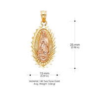 14K Gold Guadalupe Charm Pendant with 1.2mm Singapore Chain Necklace