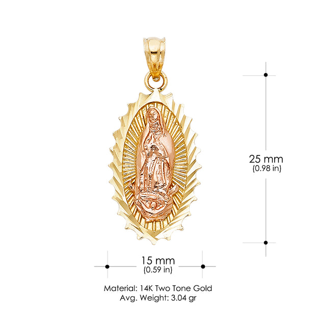 14K Gold Religious Guadalupe Charm Pendant