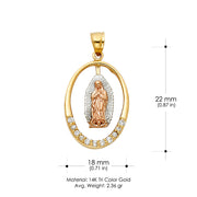 14K Gold CZ Guadalupe Charm Pendant with 3.3mm Valentino Star Diamond Cut Chain Necklace