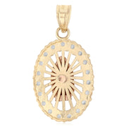 14K Gold CZ Guadalupe Charm Pendant with 0.9mm Wheat Chain Necklace