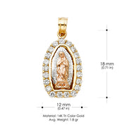 14K Gold CZ Guadalupe Charm Pendant with 3.3mm Valentino Star Diamond Cut Chain Necklace