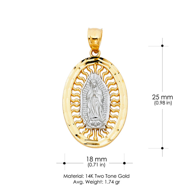 14K Gold Religious Guadalupe Charm Pendant with 1.2mm Box Chain Necklace