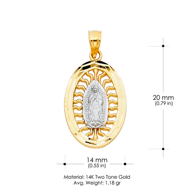 14K Gold Religious Guadalupe Charm Pendant with 0.8mm Box Chain Necklace