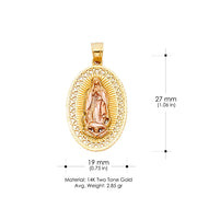 14K Gold Religious Guadalupe Charm Pendant with 1.2mm Box Chain Necklace